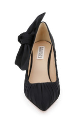 Black Fabric | Vanesa Ruched Pointed Toe Pumps with Bow Top