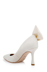Ivory Fabric | Vanesa Ruched Pointed Toe Pumps with Bow Back Side