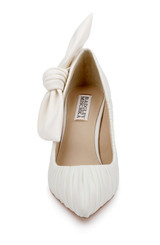 Ivory Fabric | Vanesa Ruched Pointed Toe Pumps with Bow Front