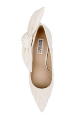 Ivory Fabric | Vanesa Ruched Pointed Toe Pumps with Bow Top