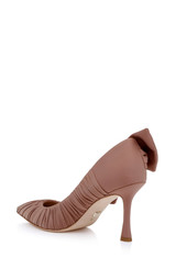Nude Fabric | Vanesa Ruched Pointed Toe Pumps with Bow Back Side
