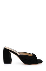 Black Suede | Vayla Ruched Block Heel Mule Sandal Side