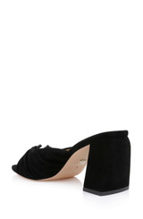 Black Suede | Vayla Ruched Block Heel Mule Sandal Back Side