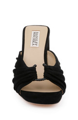 Black Suede | Vayla Ruched Block Heel Mule Sandal Front