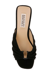 Black Suede | Vayla Ruched Block Heel Mule Sandal Top