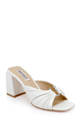 White Leather | Vayla Ruched Block Heel Mule Sandal Front Side