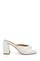 White Leather | Vayla Ruched Block Heel Mule Sandal Side