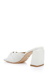 White Leather | Vayla Ruched Block Heel Mule Sandal Back Side