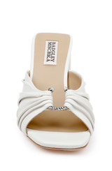 White Leather | Vayla Ruched Block Heel Mule Sandal Front