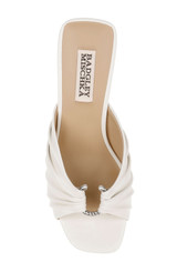 White Leather | Vayla Ruched Block Heel Mule Sandal Top