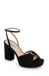 Black Suede | Veda Platform Block Heel Sandal with Ankle Strap Front Side