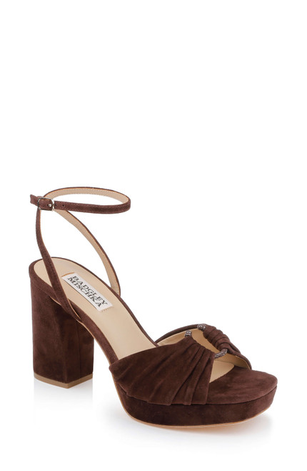 Coffee Suede | Veda Platform Block Heel Sandal with Ankle Strap Front Side