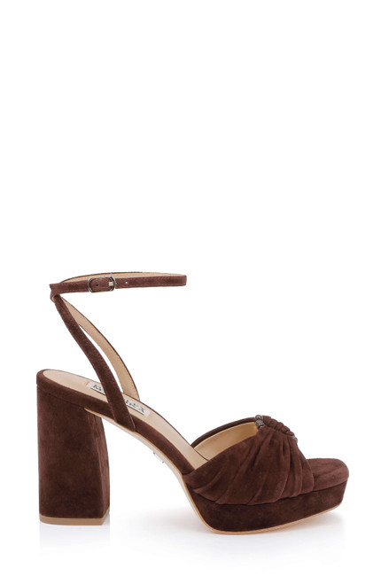 Coffee Suede | Veda Platform Block Heel Sandal with Ankle Strap Side