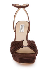 Coffee Suede | Veda Platform Block Heel Sandal with Ankle Strap Front