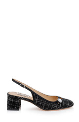 Black Multi | Veera Tweed Slingback Pumps with Pearl Detail Side