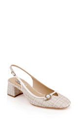 Cream Multi | Veera Tweed Slingback Pumps with Pearl Detail Front Side