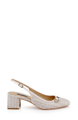 Cream Multi | Veera Tweed Slingback Pumps with Pearl Detail Side
