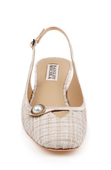 Cream Multi | Veera Tweed Slingback Pumps with Pearl Detail Front