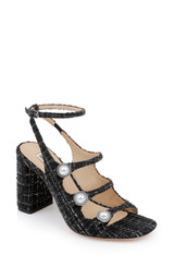 Black Multi | Vella Tweed Pearl Embellished Block Heel Sandals Front Side