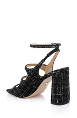 Black Multi | Vella Tweed Pearl Embellished Block Heel Sandals Back Side