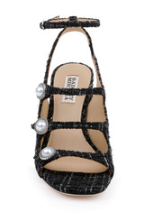 Black Multi | Vella Tweed Pearl Embellished Block Heel Sandals Front