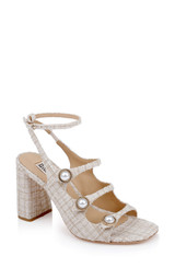 Cream Multi | Vella Tweed Pearl Embellished Block Heel Sandals Front Side