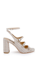 Cream Multi | Vella Tweed Pearl Embellished Block Heel Sandals Side