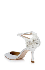 White | Venue Pointed Toe Pumps with Beaded  Ankle Cross Straps Back Side