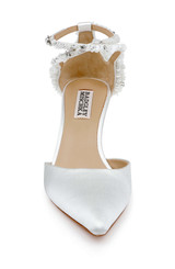 White | Venue Pointed Toe Pumps with Beaded  Ankle Cross Straps Front