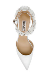 White | Venue Pointed Toe Pumps with Beaded  Ankle Cross Straps Top
