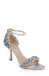 Silver Metallic | Venus Sequin & Crystal Ankle Strap Heels Front Side