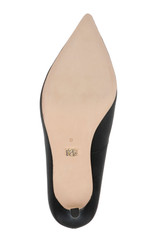 Black | Verna Satin Pointed Toe Pumps with Pearl Chain Ankle Strap Sole