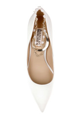 White | Verna Satin Pointed Toe Pumps with Pearl Chain Ankle Strap Top