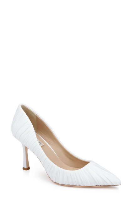 White Fabric | Veronika Ruched Pointed Toe Pumps Front Side