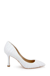 White Fabric | Veronika Ruched Pointed Toe Pumps Side