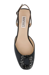 Black | Vivia Satin Block Heel Slingbacks with Crystal Buckle Top