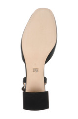 Black | Vivia Satin Block Heel Slingbacks with Crystal Buckle Sole