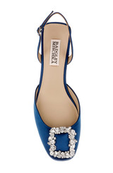 Blue | Vivia Satin Block Heel Slingbacks with Crystal Buckle Top