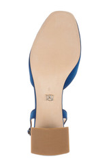 Blue | Vivia Satin Block Heel Slingbacks with Crystal Buckle Sole