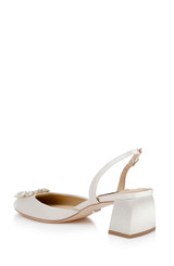 Ivory | Vivia Satin Block Heel Slingbacks with Crystal Buckle Back Side