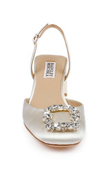 Ivory | Vivia Satin Block Heel Slingbacks with Crystal Buckle Front