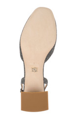 Pewter Glitter | Vivia Satin Block Heel Slingbacks with Crystal Buckle Sole