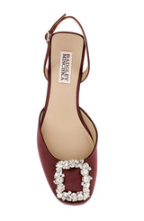 Wine Satin | Vivia Satin Block Heel Slingbacks with Crystal Buckle Top