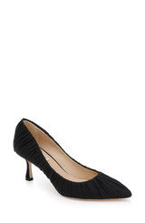 Black Fabric | Verity Ruched Kitten Heel Pumps Front Side