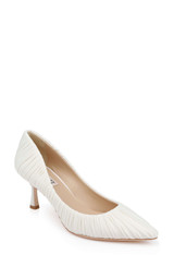 Ivory Fabric | Verity Ruched Kitten Heel Pumps Front Side