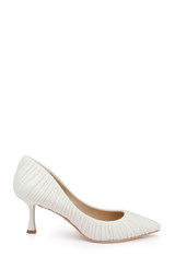 Ivory Fabric | Verity Ruched Kitten Heel Pumps Side