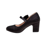 Black Glitter | Girls' Glitter Block Heel Dress Shoes