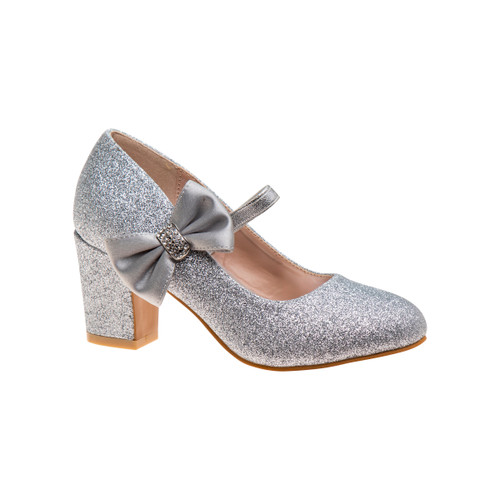 Silver Glitter | Girls' Glitter Block Heel Dress Shoes