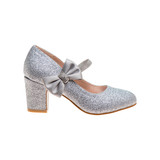 Silver Glitter Girls' Glitter Block Heel Dress Shoes Right