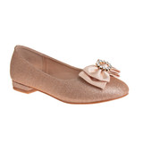 Rose Gold Shimmer | Girls’ Slip-On Ballet Flats with Bow Front Side